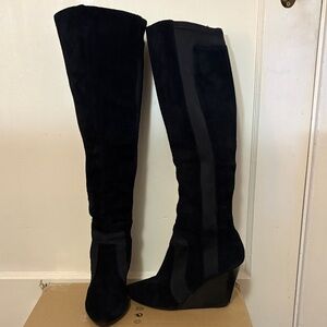 Black Knee-High Wedge Boots